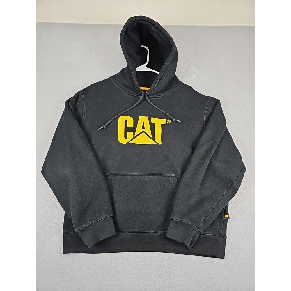 Caterpillar CAT Embroidered Logo Fleece Hoodie Men's Size Large Black Sweatshirt